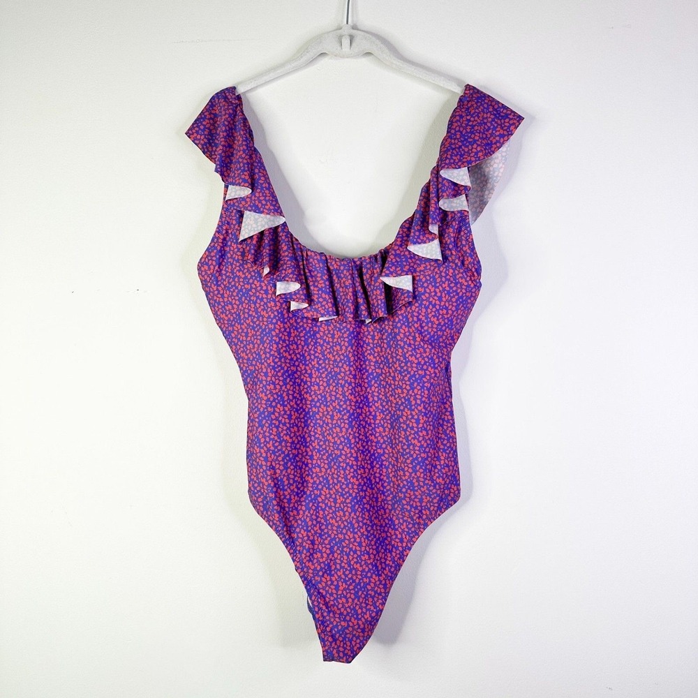 J Crew‎ Swimsuit Women 10 Pink Ruffle Bathing Suit One Piece Liberty Floral Boho